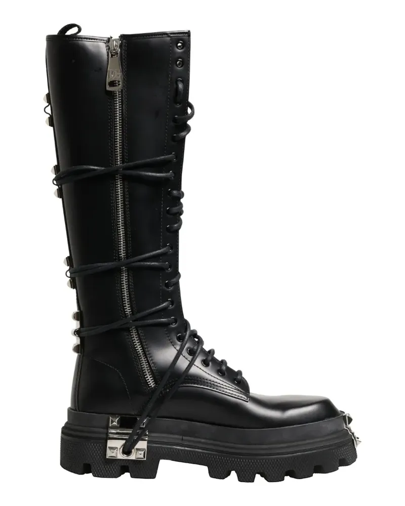 Dolce & Gabbana Bikerstiefel mit Logo-Schild - Schwarz Schwarz