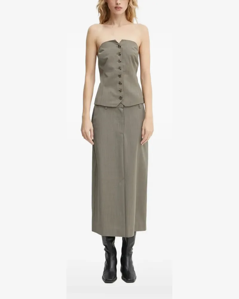 Samsøe & Samsøe Schulterfreies Top mit Knopfleiste - Grün Grün