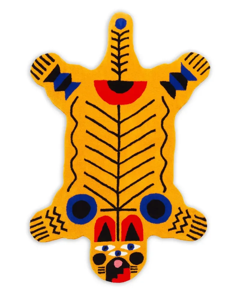 Qeeboo Großer Oggian Italian Tiger Teppich (200cm x 128cm) - Gelb Gelb