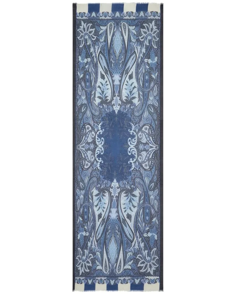 Etro Ausgefranster Schal aus Paisley-Jacquard - Blau Blau