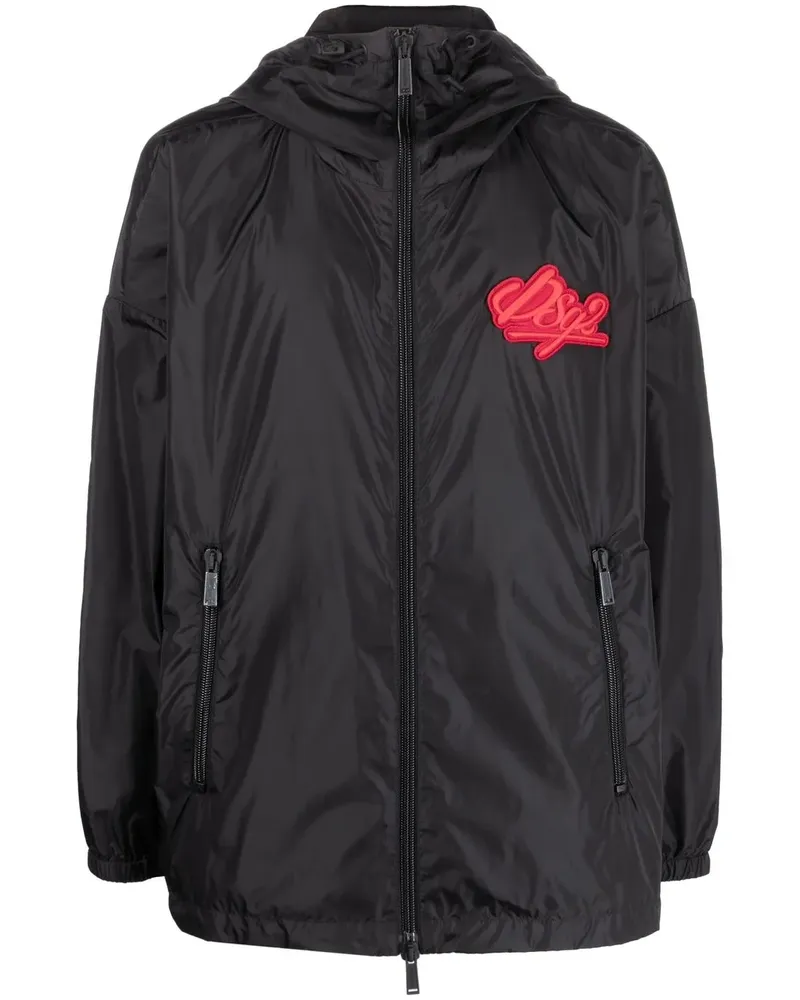 Dsquared2 Kapuzenjacke mit Logo-Patch - Schwarz Schwarz