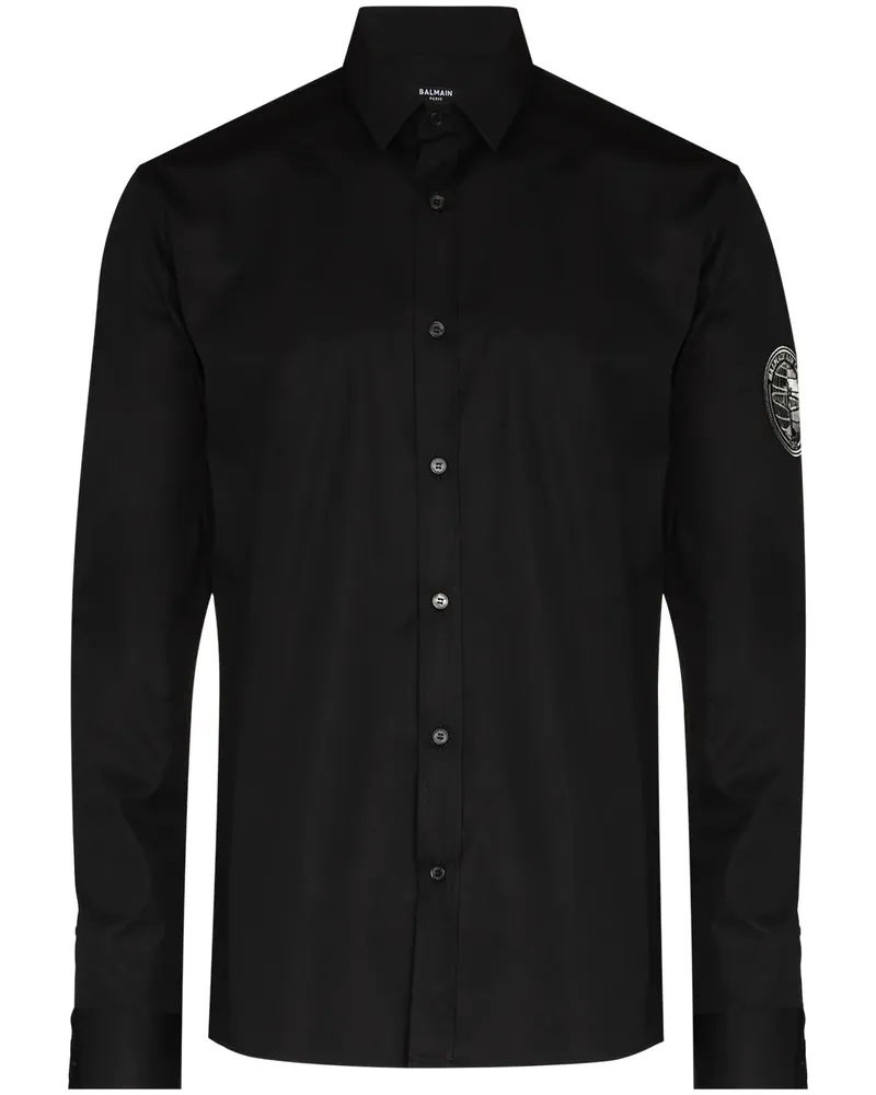 Balmain Popeline-Hemd mit Logo-Patch - Schwarz Schwarz