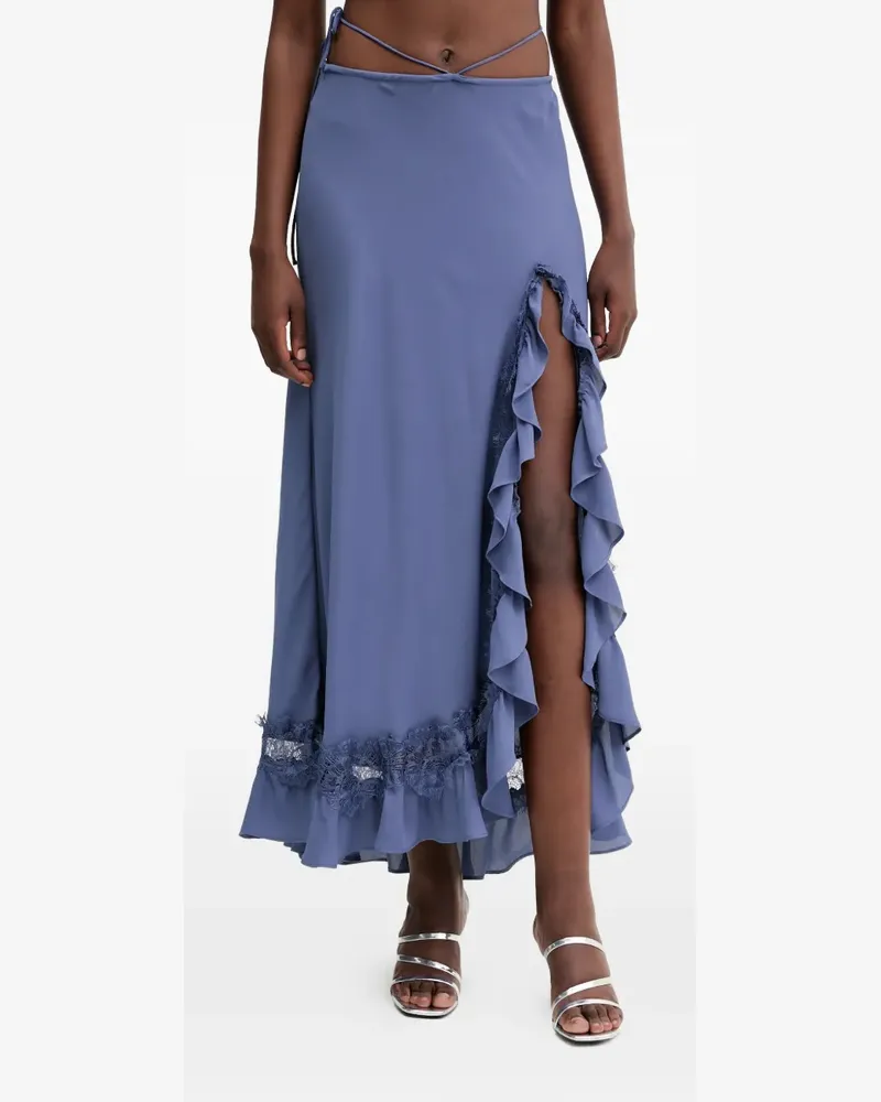 Bardot ruffled slit midi skirt - Blau Blau
