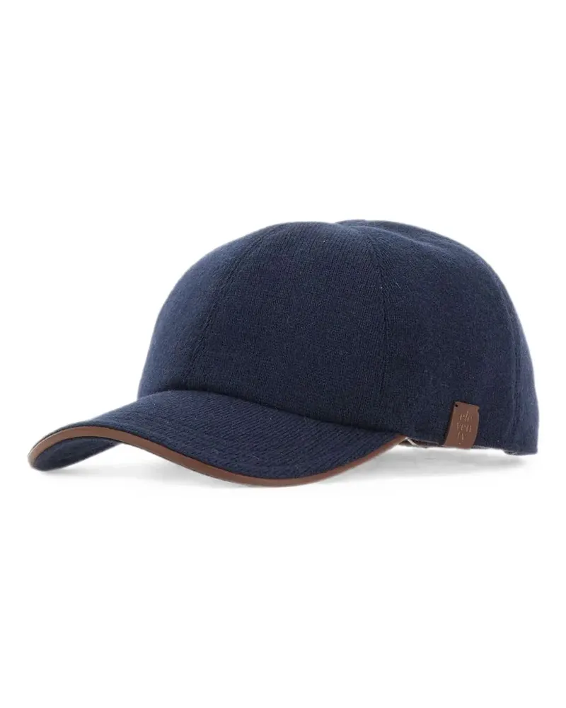 Eleventy leather-trim cashmere baseball cap - Blau Blau