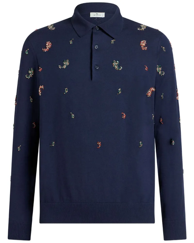 Etro Mini Paisley-Poloshirt mit Kristallen - Blau Blau