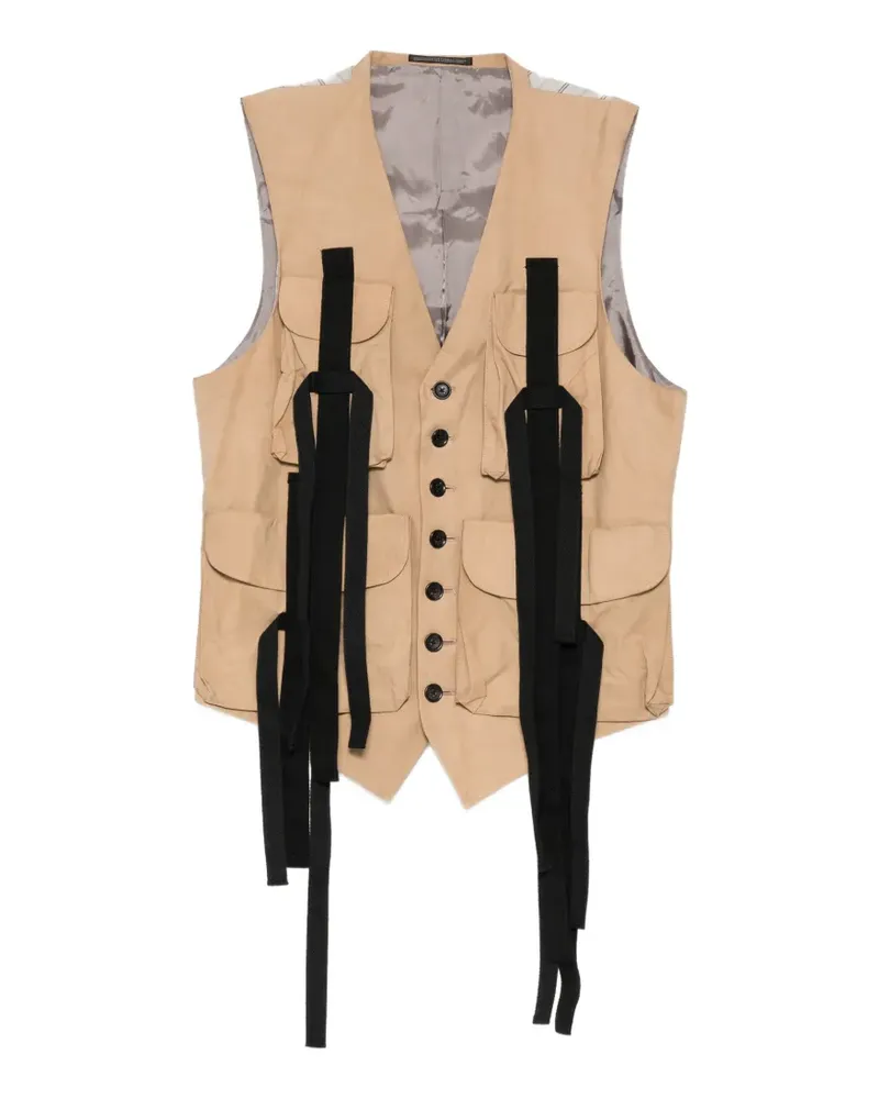 Yohji Yamamoto Lange Nubukleder-Weste mit Gürtel - Nude Nude