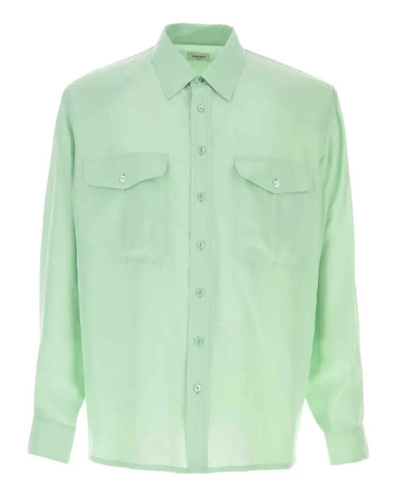 Saint Laurent satin-finish flap-pocket shirt - Grün Grün