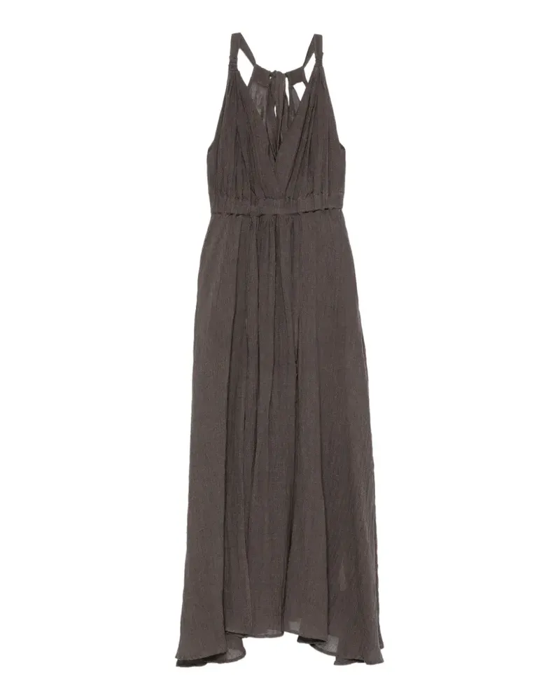 120% Lino halterneck pleated maxi dress - Braun Braun