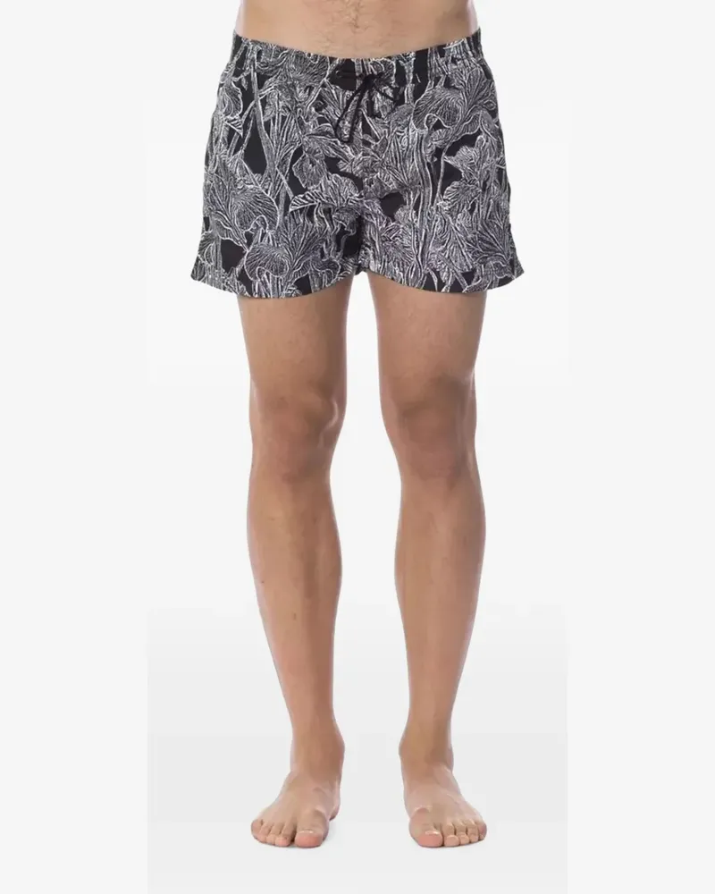 Roberto Cavalli Badehose mit Blumenprint und Kordelzug - Schwarz Schwarz