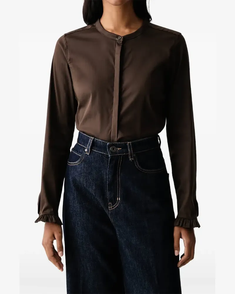 Mos Mosh MMMattie Bluse mit Stehkragen und Rüschenbündchen - Braun Braun