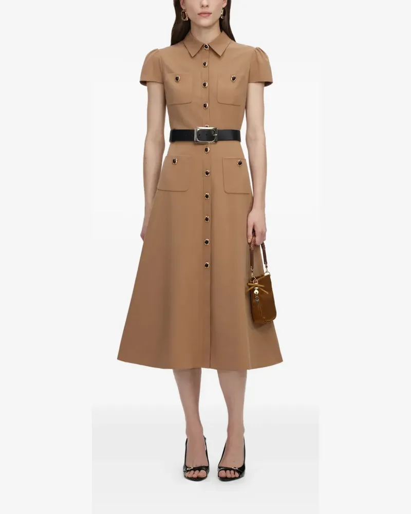 Self-Portrait belted button-down midi dress - Nude Nude