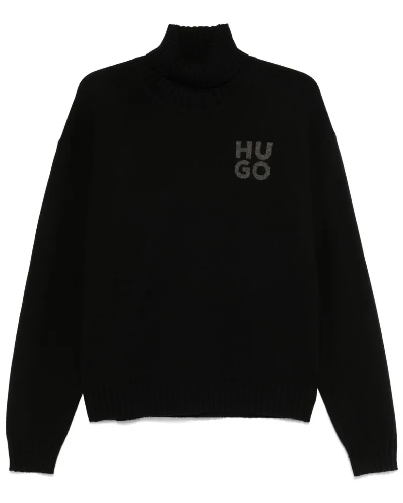 HUGO BOSS Pullover mit Logo-Intarsie - Schwarz Schwarz