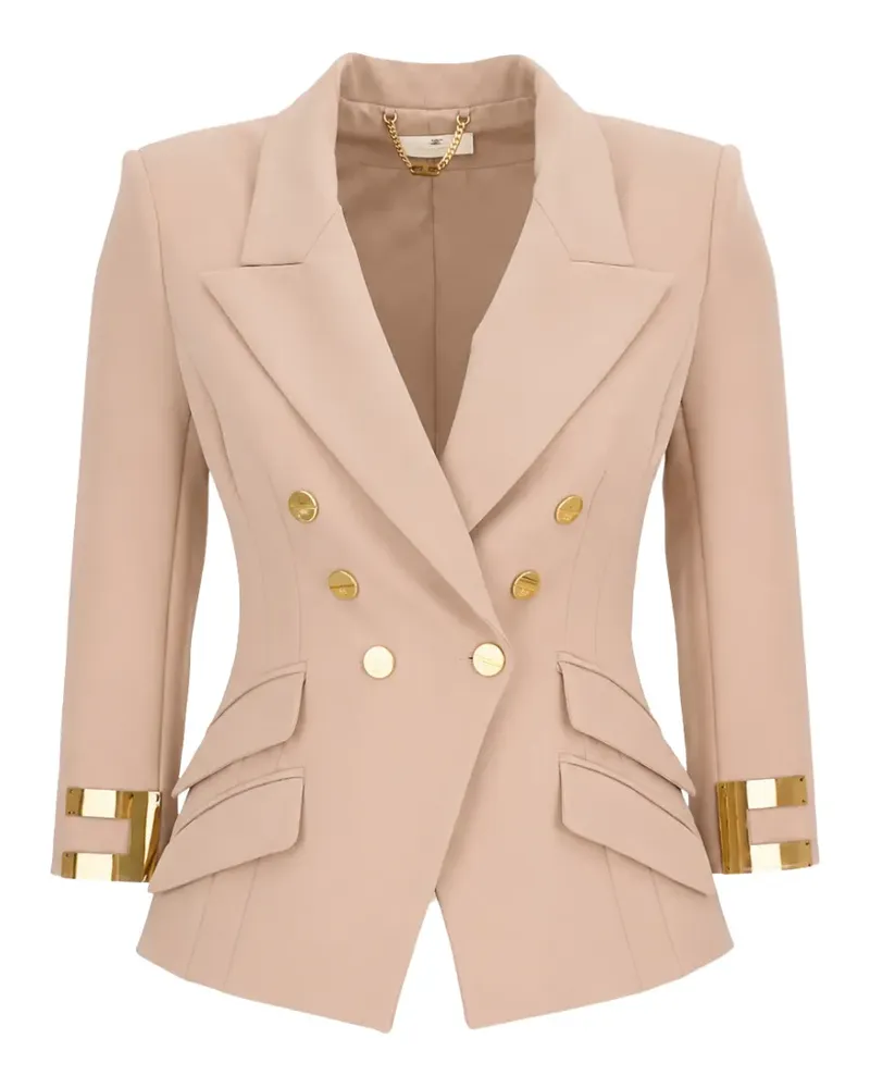 Elisabetta Franchi Doppelreihige Jacke mit Logo-Bündchen - Nude Nude