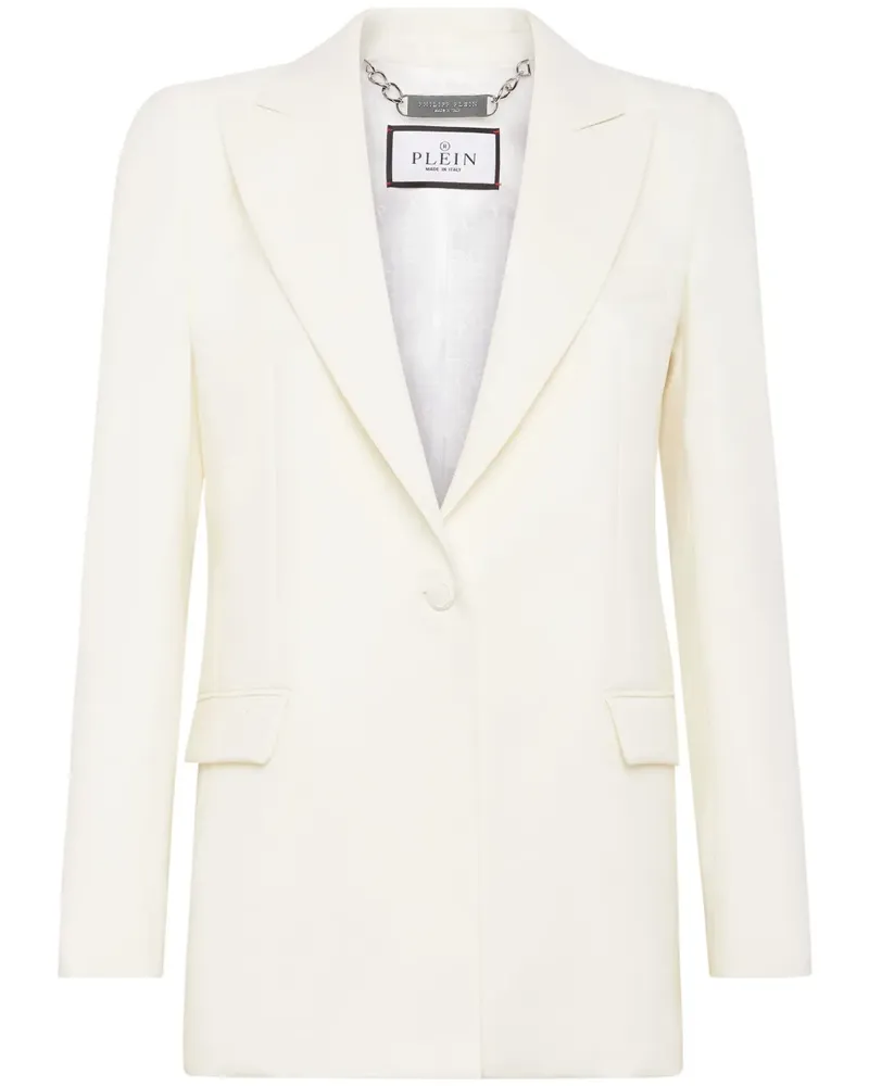 Philipp Plein Satin-Blazer mit Totenkopf-Nietenverzierung - Weiß Weiß