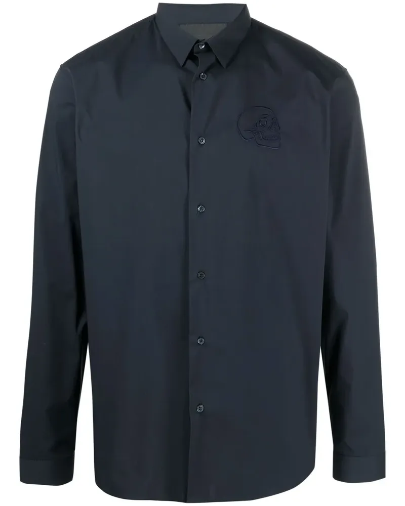 Philipp Plein Hemd mit Totenkopfstickerei - Blau Blau