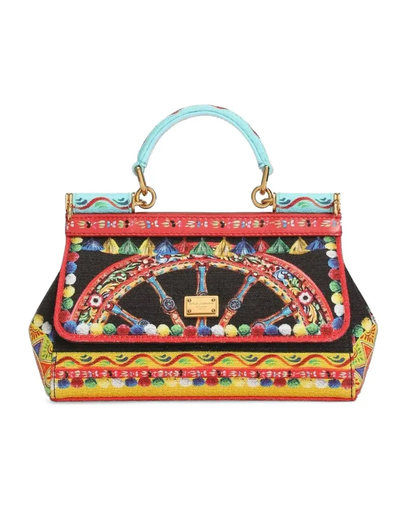 Dolce & Gabbana Mini Sicily Handtasche mit Carretto-Print - Schwarz Schwarz