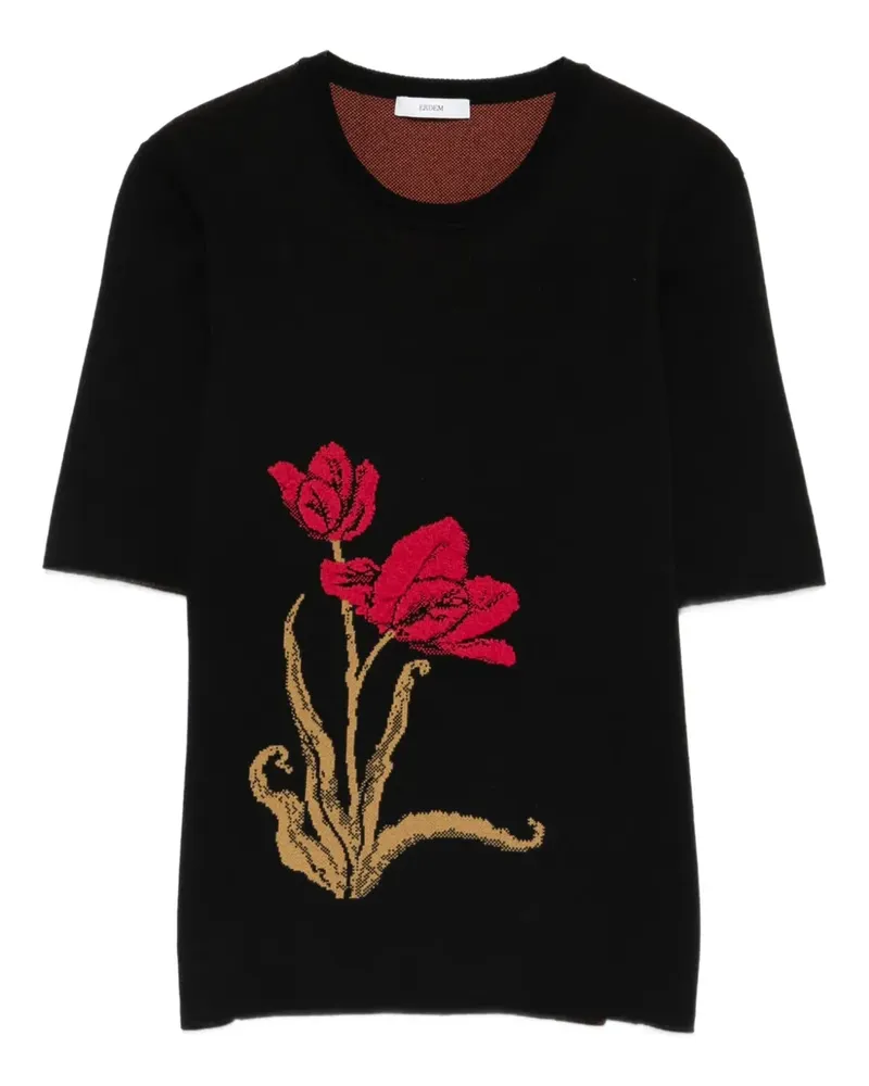 Erdem T-Shirt aus Blumenjacquard - Schwarz Schwarz