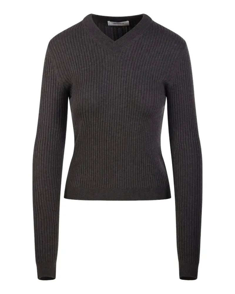 Lisa Yang Marguerite Pullover aus Rippstrick mit V-Ausschnitt - Grau Grau