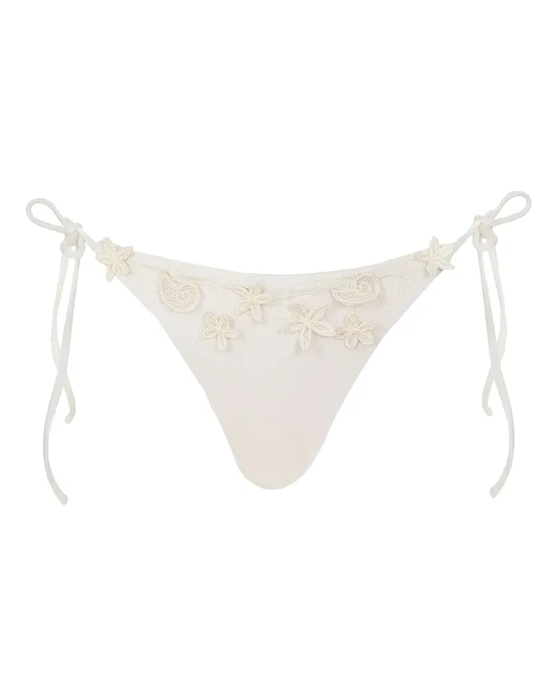 AGUA BENDITA Nader Alegria Bikinihöschen mit Blumenapplikation - Weiß Weiß
