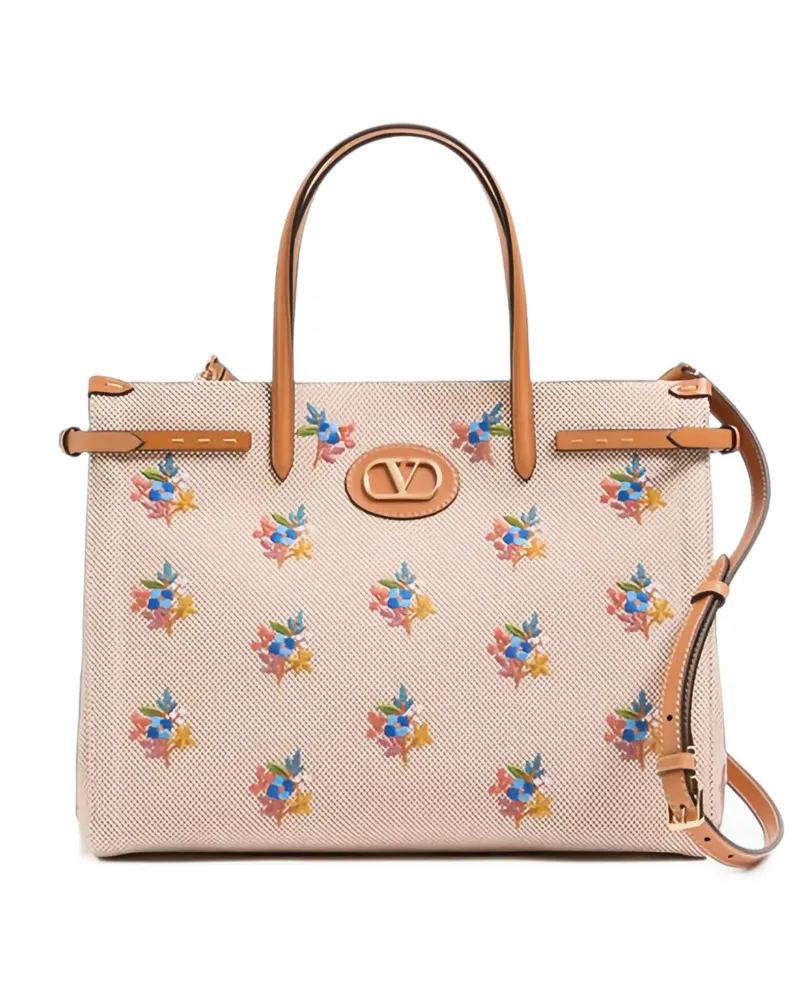 Valentino Garavani Mittelgroße Antibes Tote Bag aus besticktem Canvas - Nude Nude