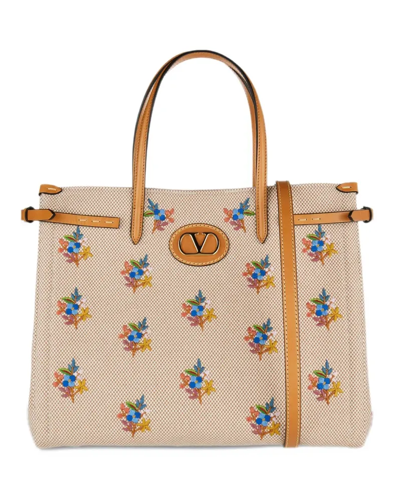 Valentino Garavani Mittelgroße Antibes Tote Bag aus besticktem Canvas - Nude Nude