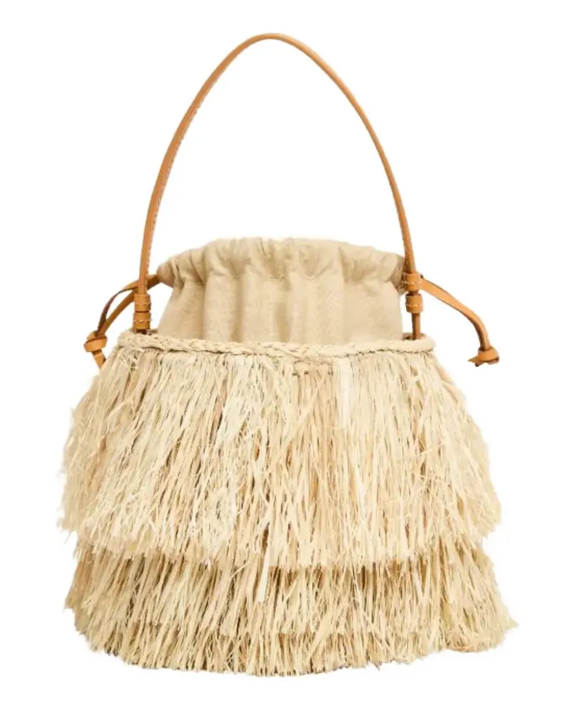 Poolside Harbour Island tiered fringe bucket bag - Nude Nude