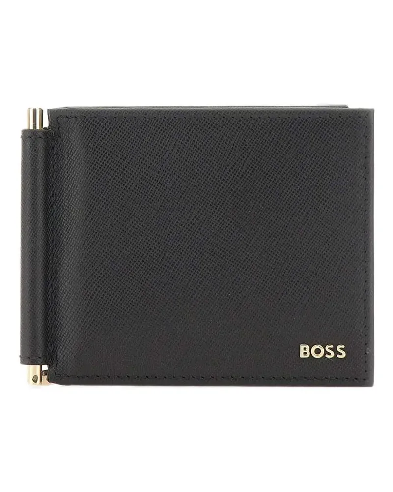 HUGO BOSS Strukturiertes Portemonnaie mit goldfarbener Geldscheinklammer - Schwarz Schwarz