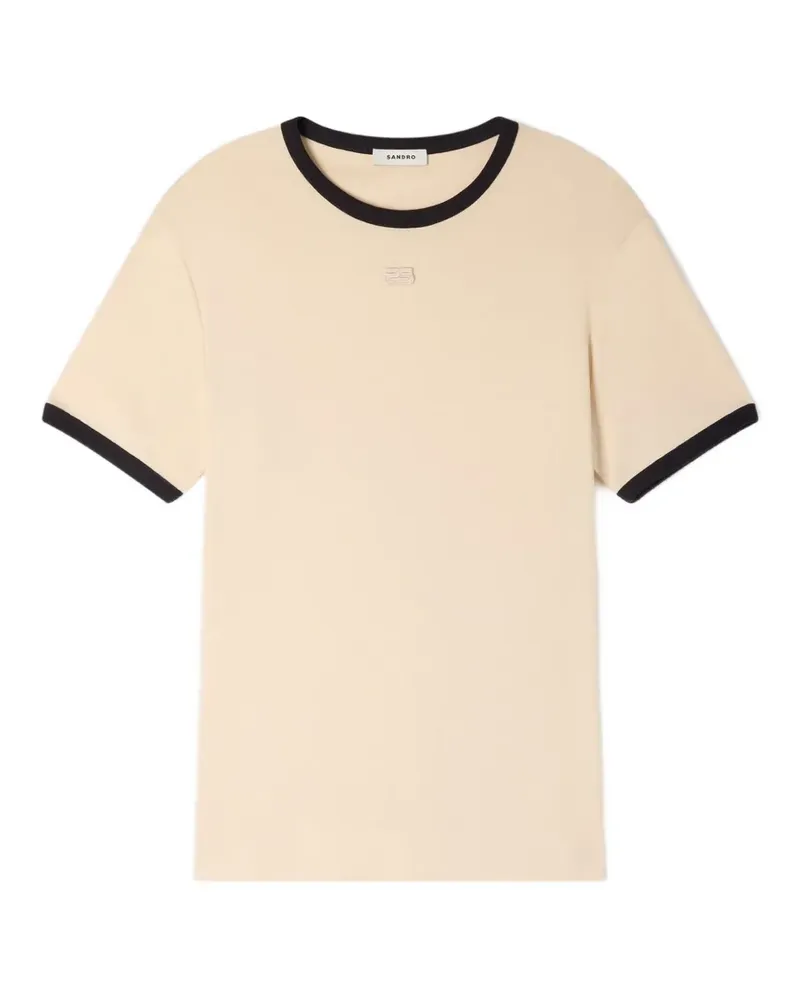 Sandro T-Shirt mit Kontrastdetails - Nude Nude