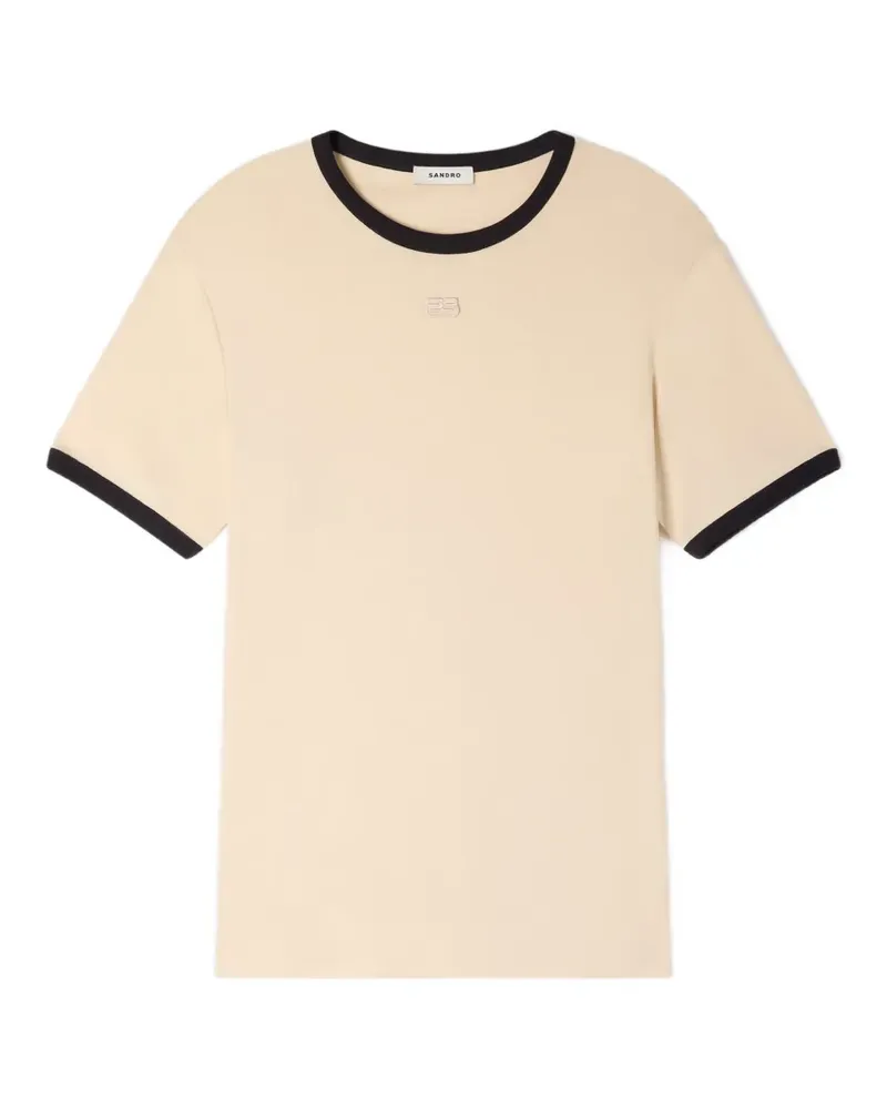 Sandro T-Shirt mit Kontrastdetails - Nude Nude