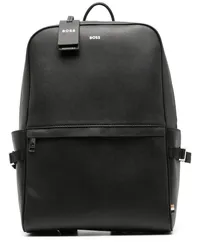 HUGO BOSS Rucksack aus Leder mit Logo-Schild Schwarz