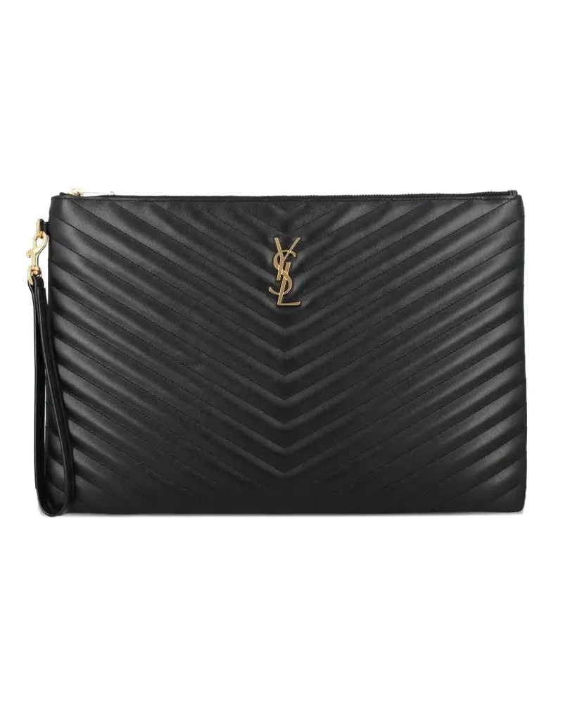 Saint Laurent matelassé logo clutch bag - Schwarz Schwarz