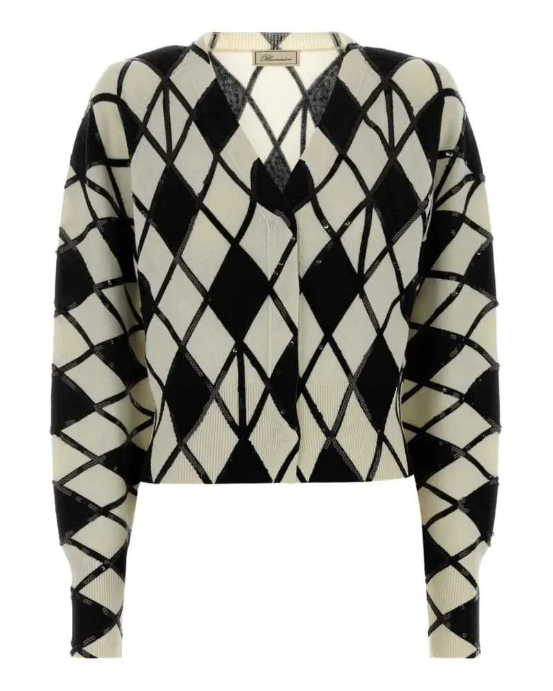 Blumarine Argyle-Cardigan mit Pailletten - Weiß Weiß