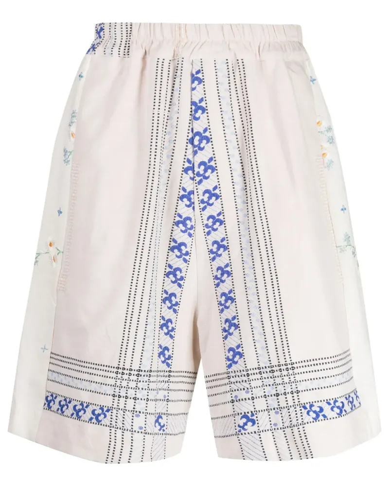 BY WALID Bestickte Baggy-Shorts aus Leinen - Nude Nude
