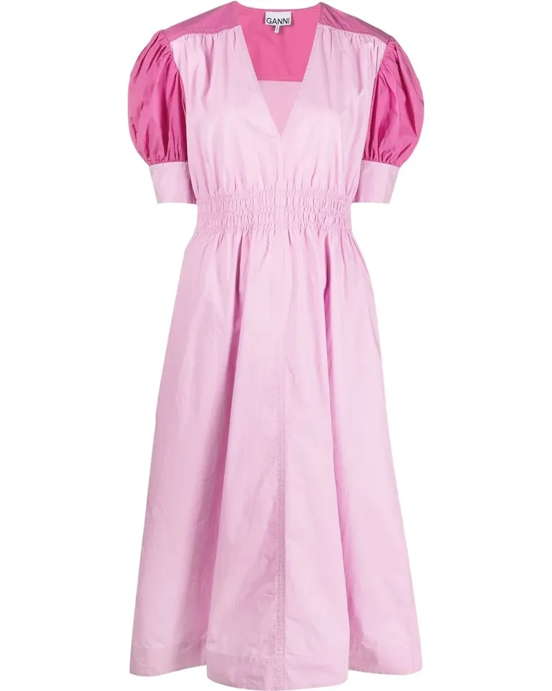 Ganni Midikleid mit V-Ausschnitt - Rosa Rosa