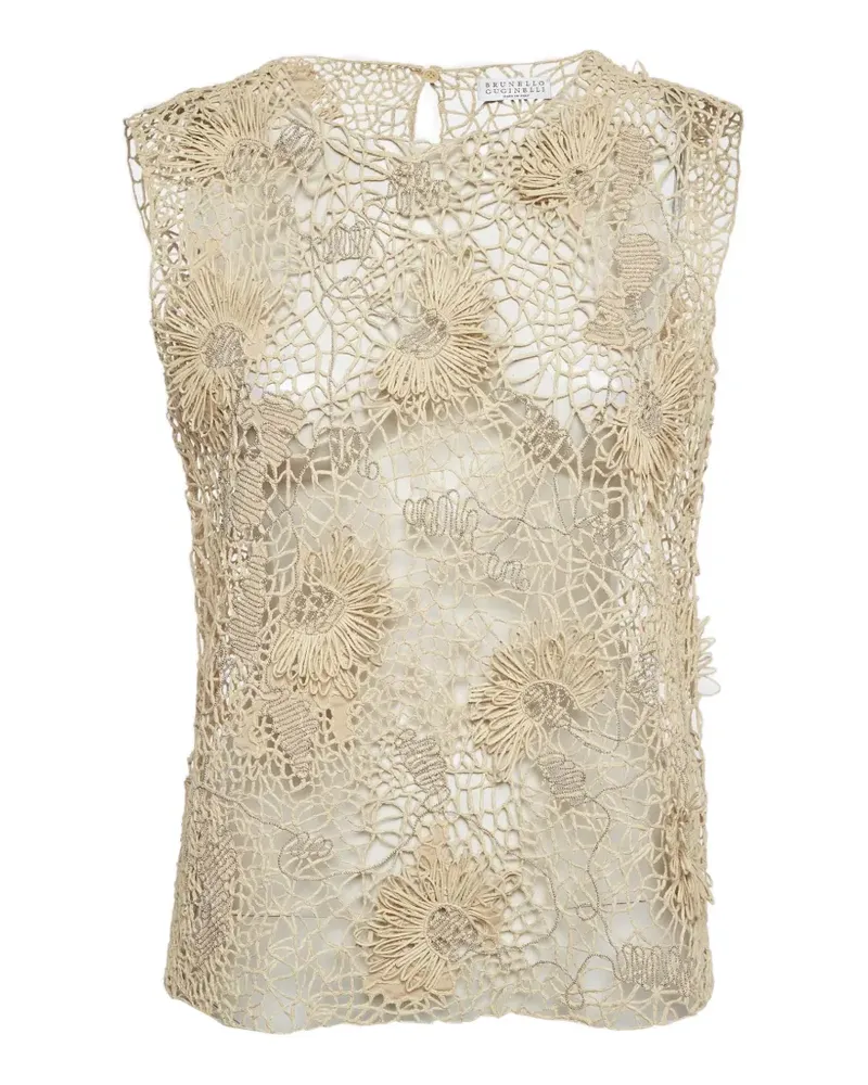 Brunello Cucinelli Monili crochet floral-appliqué top - Nude Nude