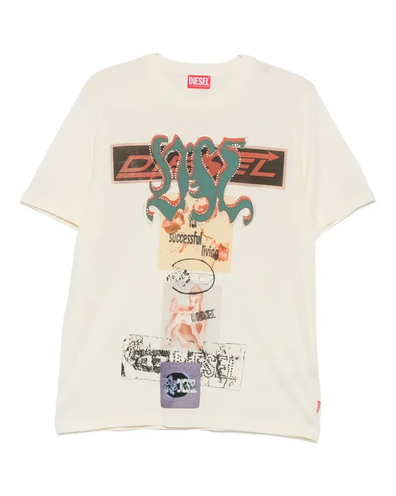 Diesel graphic-print stud-embellished T-shirt - Nude Nude