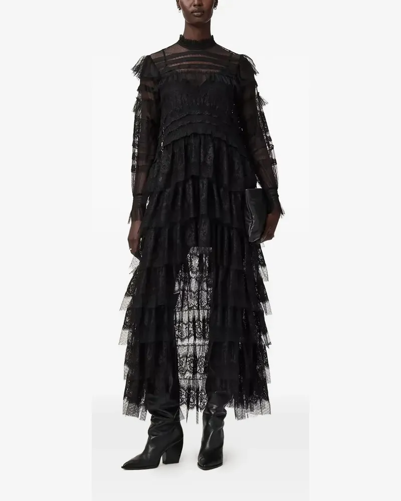 AllSaints Cavarly tiered lace maxi dress - Schwarz Schwarz