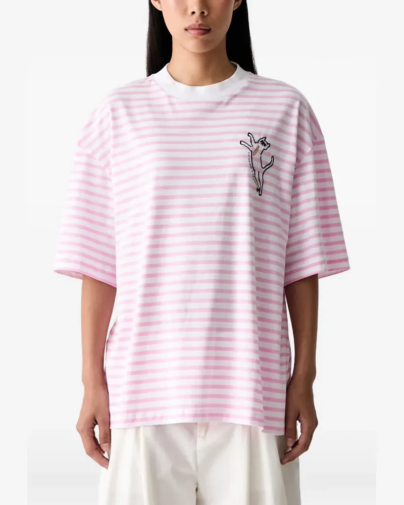 Iceberg Gestreiftes T-Shirt mit Stickerei - Rosa Rosa