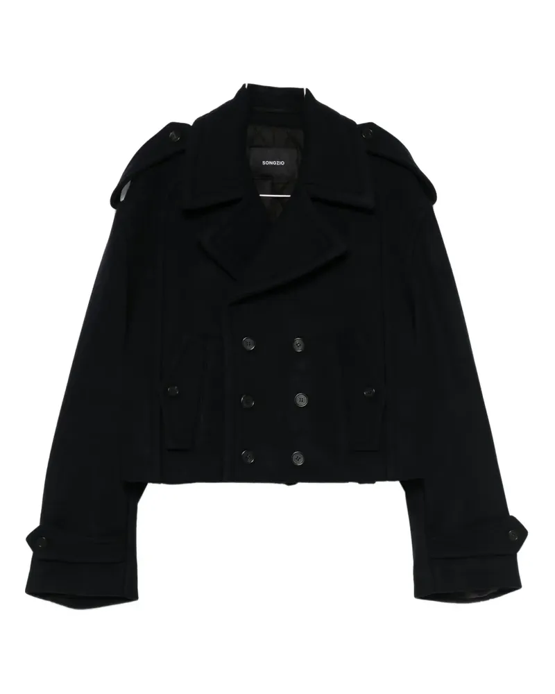 SONGZIO Doppelreihiger Cropped-Mantel - Blau Blau