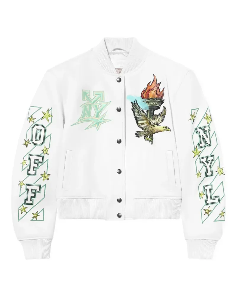 OFF-WHITE Collegejacke aus Leder mit Patch-Detail - Weiß Weiß