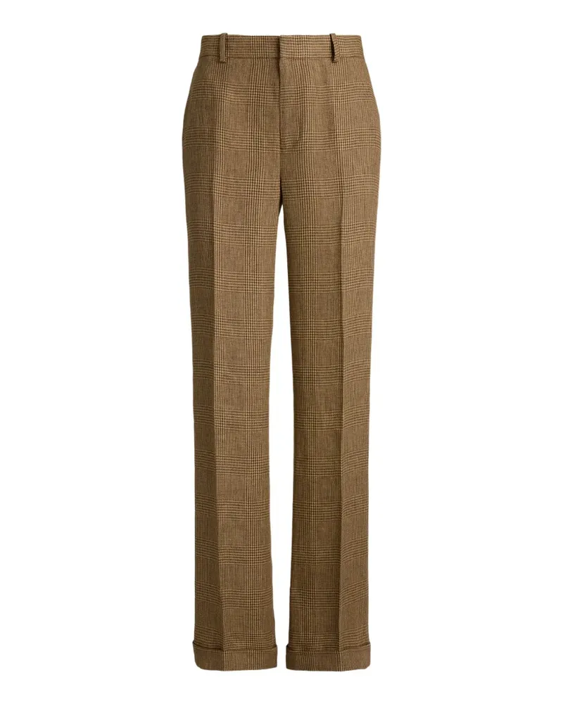 Ralph Lauren Gerade Glen Plaid Tweed-Hose aus Leinen - Braun Braun
