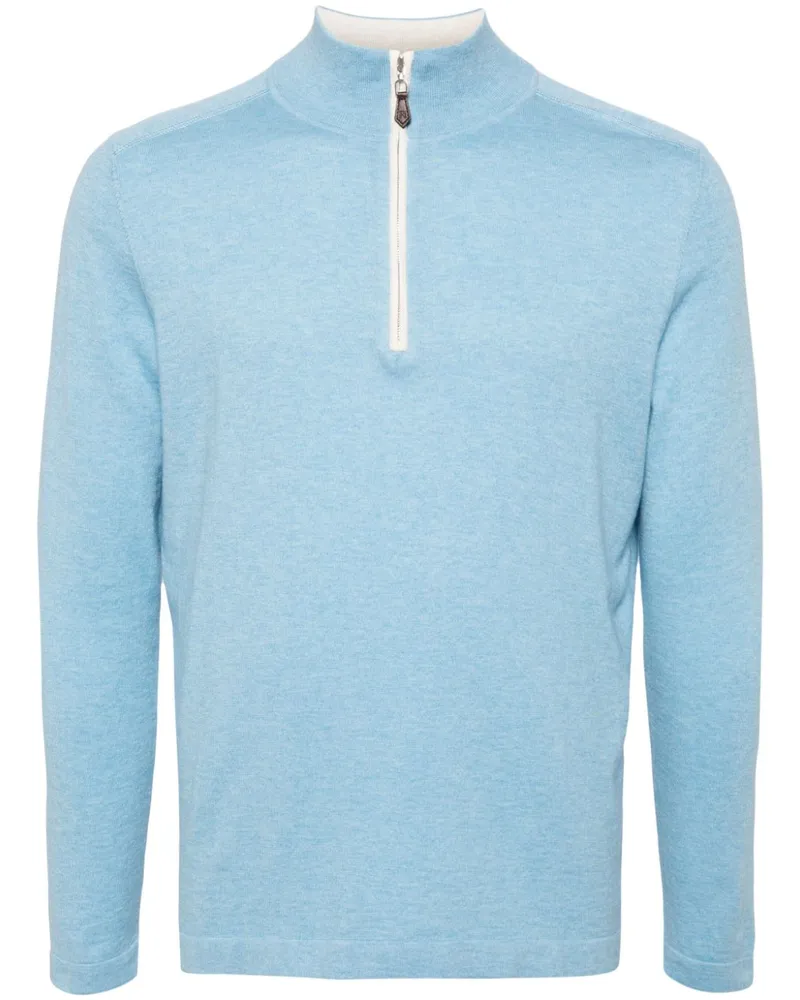 N.Peal Salcombe Pullover mit kurzem Reißverschluss - Blau Blau