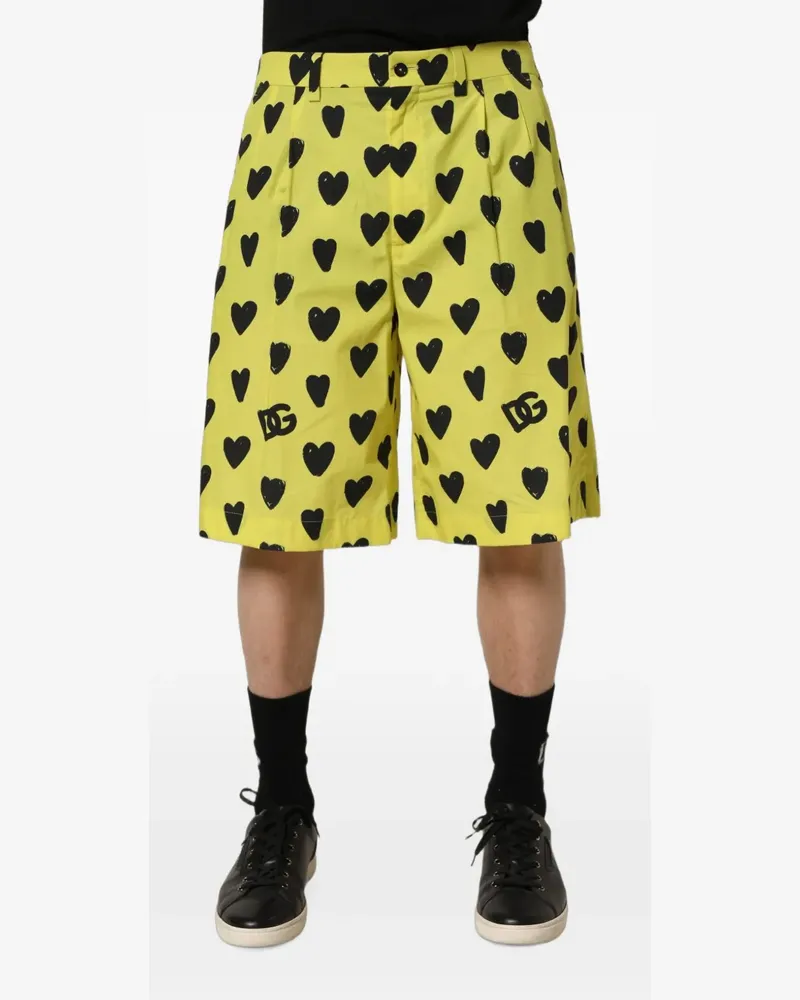 Dolce & Gabbana yellow cotton heart-print Bermuda shorts - Gelb Gelb