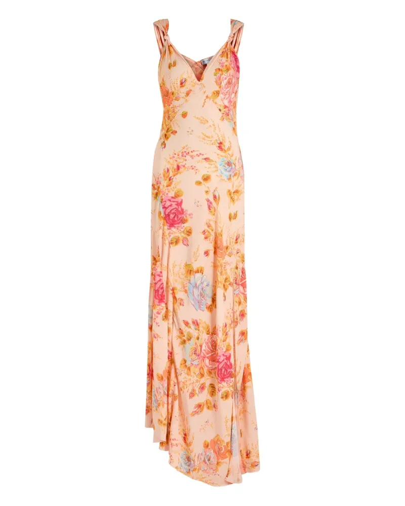 Never Fully Dressed Floral Sofia V-neck asymmetric dress - Nude Nude