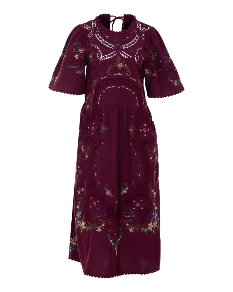 Sea crew-neck embroidered midi dress - Violett Violett