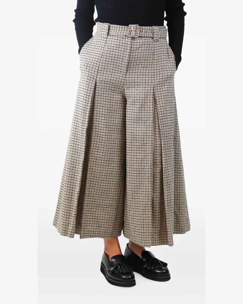 Zimmermann houndstooth-pattern belted pleated wool cropped trousers - Nude Nude
