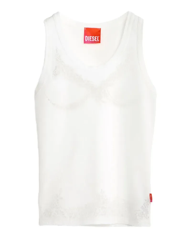 Diesel x Tinder geripptes T-Shirt mit Spitzen-Print - Weiß Weiß