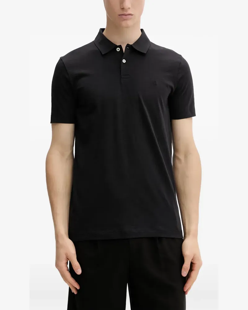Marc O'Polo logo-embroidered slub-texture polo shirt - Schwarz Schwarz