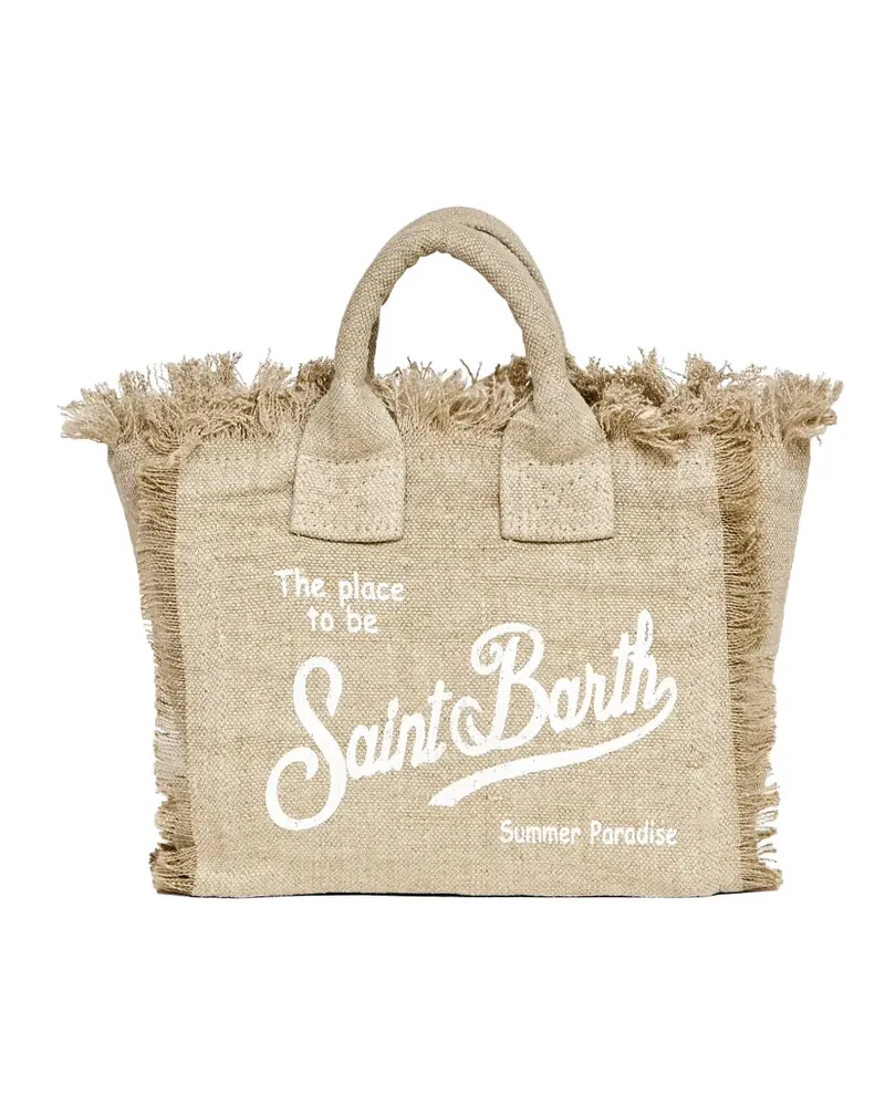 MC2 Saint Barth mini Vanity frayed linen tote bag - Nude Nude