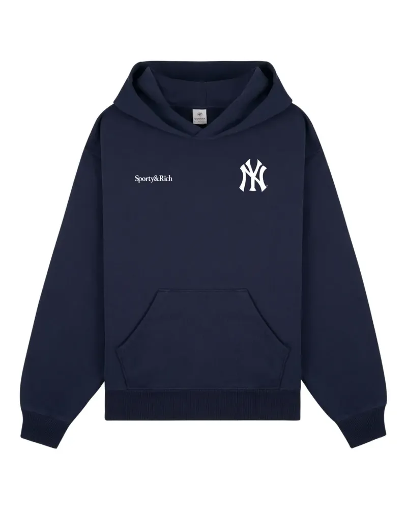 SPORTY & RICH x Yankees Curve logo-print hoodie - Blau Blau